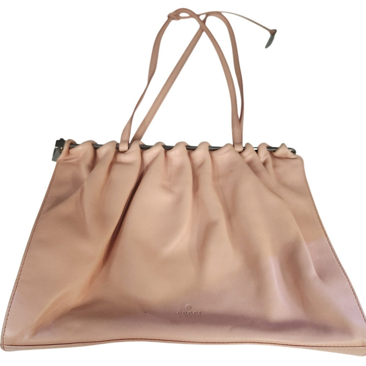 Vintage Gucci Blush Pink Leather Shoulder Bag With Drawstring Detail