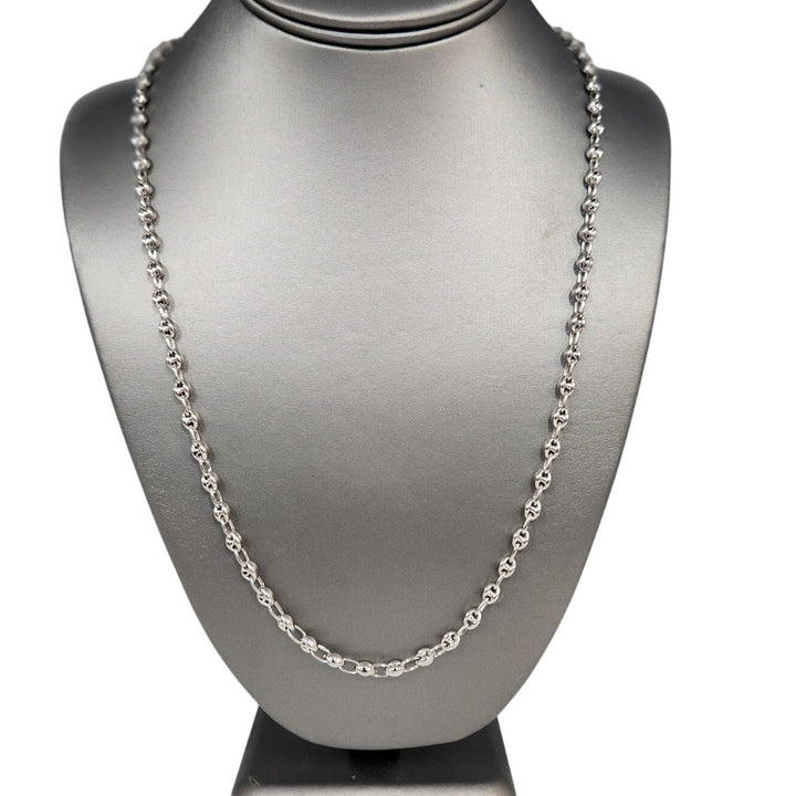 925 Sterling Silver 24" Rhodium Plated Rolo Link Chain Necklace High Shine Finish