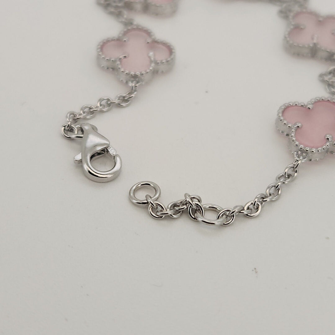 925 Sterling Silver Pink Flowers Bracelet 7.5"