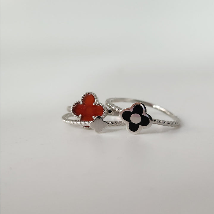 925 Sterling Silver Triple Layer Clover Ring set size 6