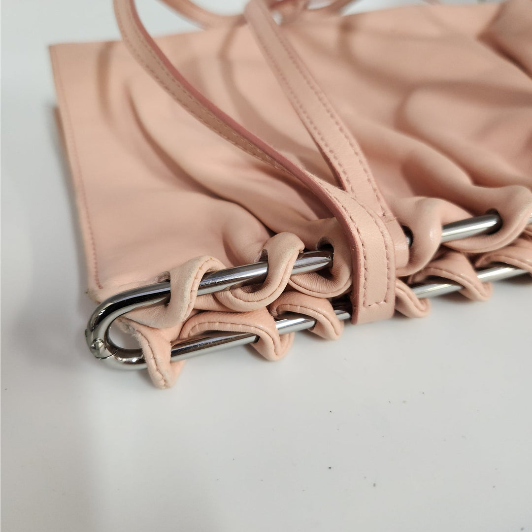 Vintage Gucci Blush Pink Leather Shoulder Bag With Drawstring Detail