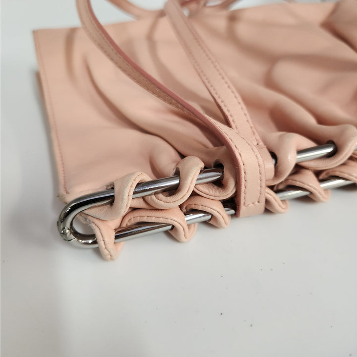 Vintage Gucci Blush Pink Leather Shoulder Bag With Drawstring Detail