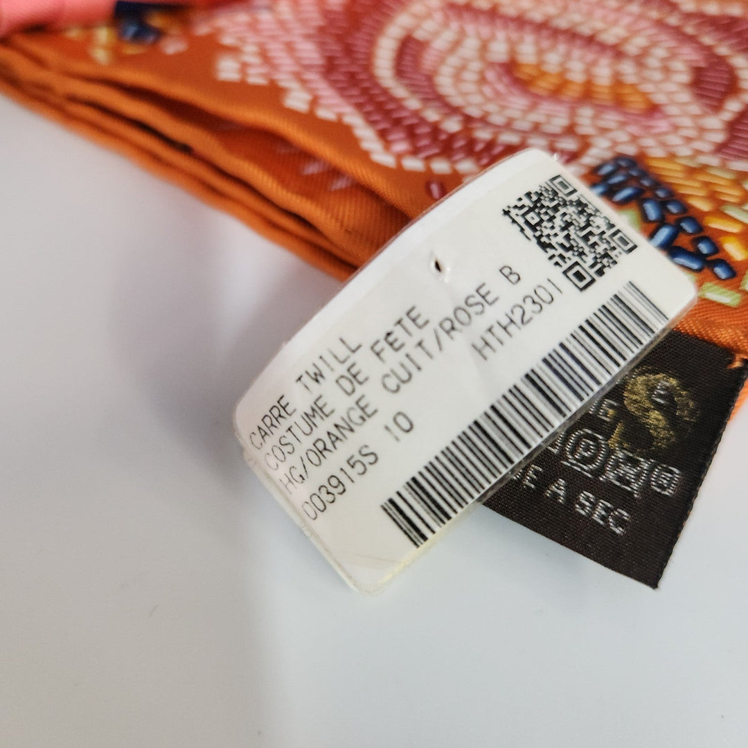 New Hermes Silk Scarf 90cm 100% Silk HG/Orange Cuit/Rose B