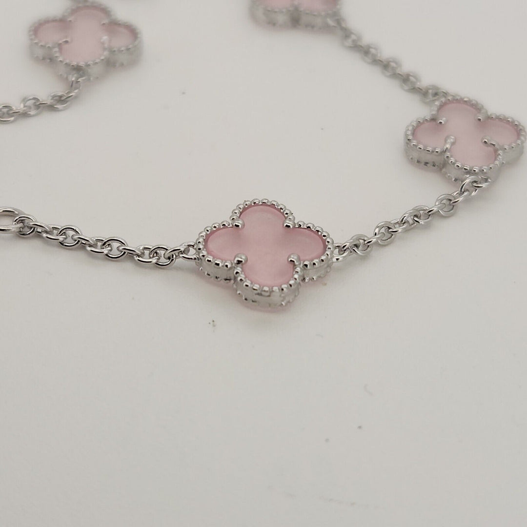 925 Sterling Silver Pink Flowers Bracelet 7.5"