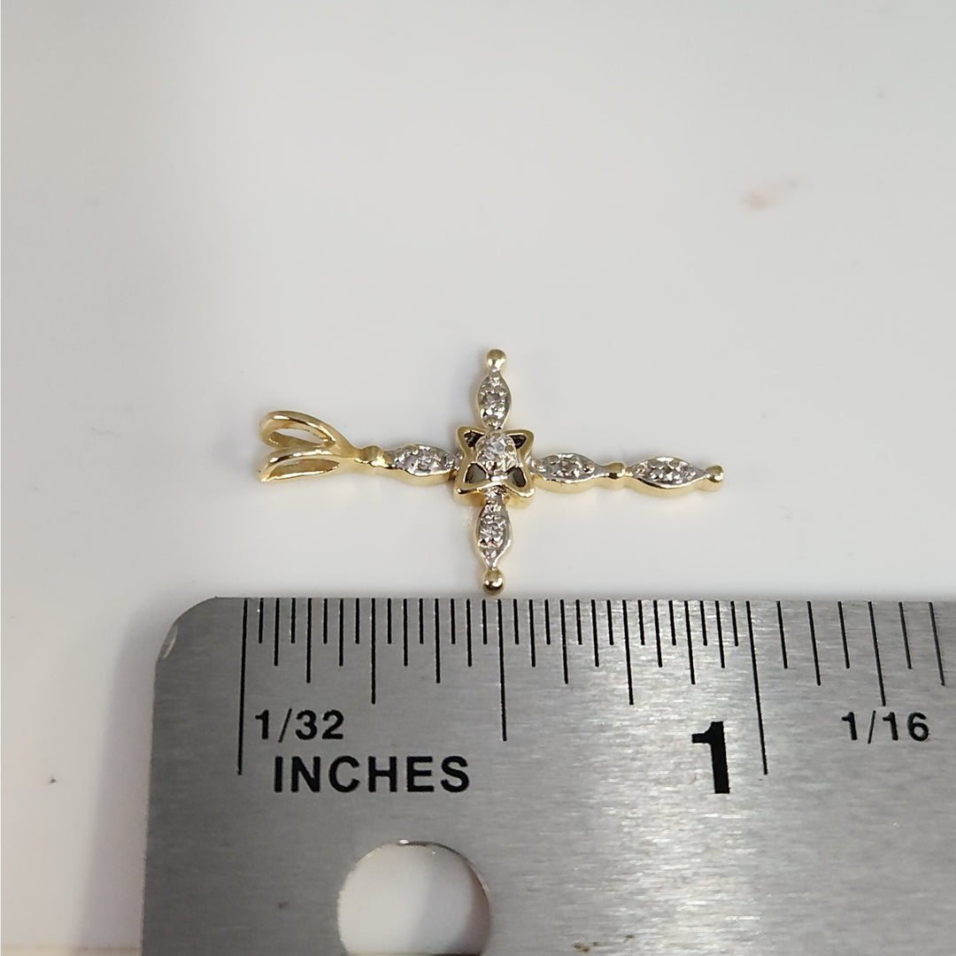 14k Yellow Gold Diamond Cross Pendant Religious Fine Jewelry