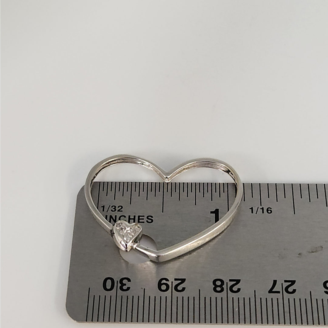 18K White Gold Diamond Double Heart Open Pendant 2.5g