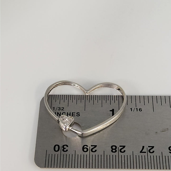 18K White Gold Diamond Double Heart Open Pendant 2.5g