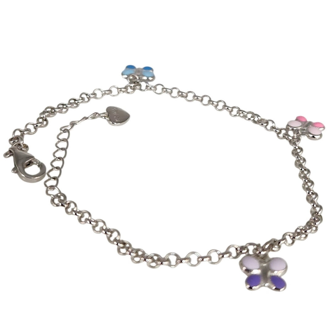 925 Sterling Silver Multi - Color butterfly charm Adjustable Bracelet 8"