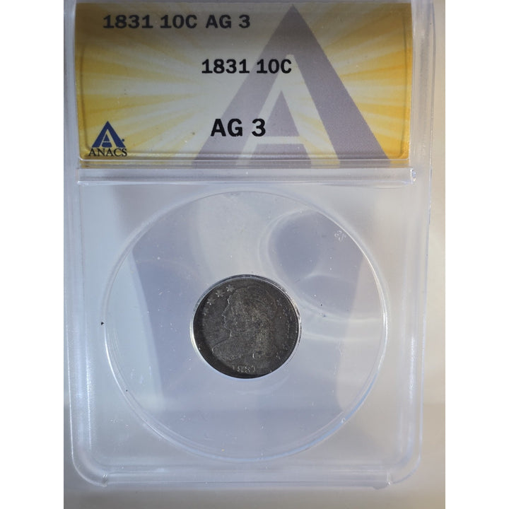 1831 Capped Bust Dime 10C ANACS AG 3 US 13 STARS FREE SHIPPING