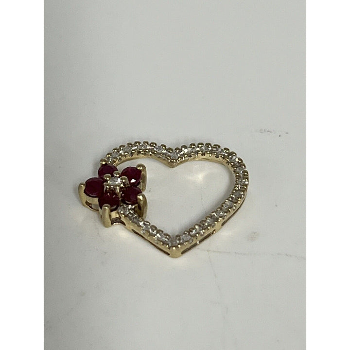 Gorgeous 10k Yellow Gold Ruby And Diamond Pendant