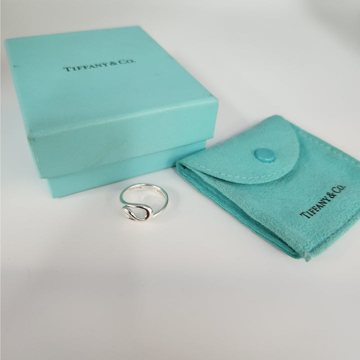 Tiffany & Co. Elsa Peretti Sterling Silver Open Teardrop Snake Ring Size 6.5 With Box And Pouch