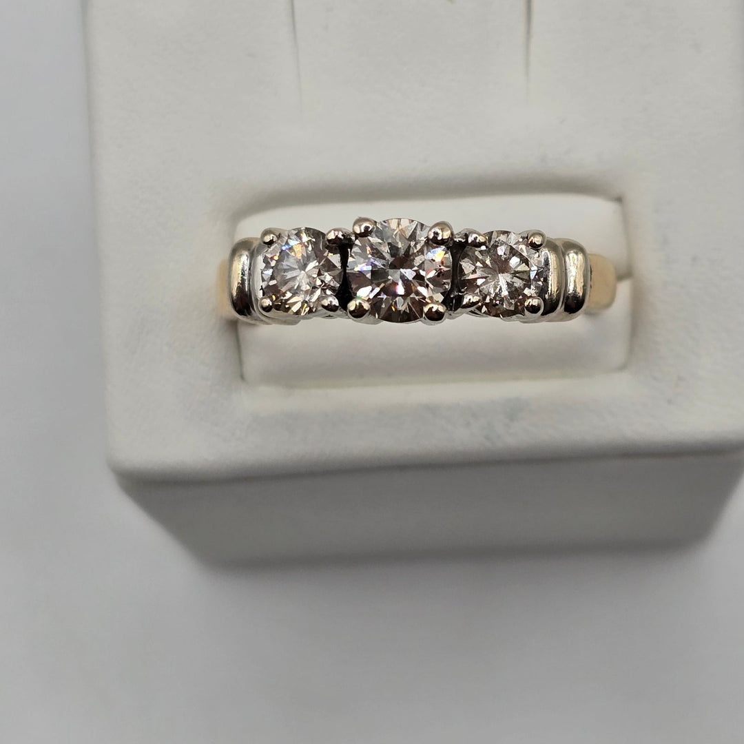 14K Two-Tone Gold 1.49 CTW Natural Diamond Three-Stone Ring 5.9g