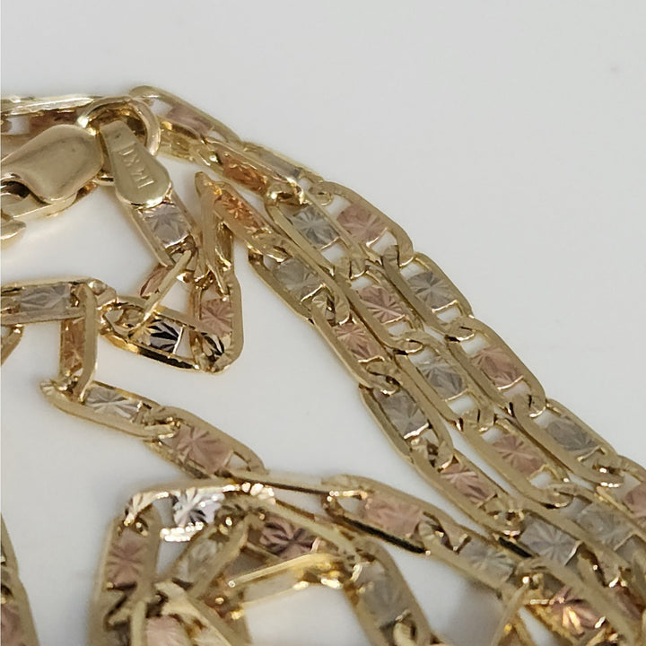 14K  Tri-Color Gold Diamond Cut Link  Necklace 24"