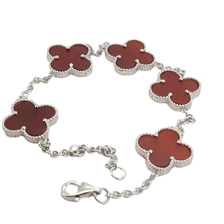 925 Sterling Silver Red Flowers Bracelet 8.2"