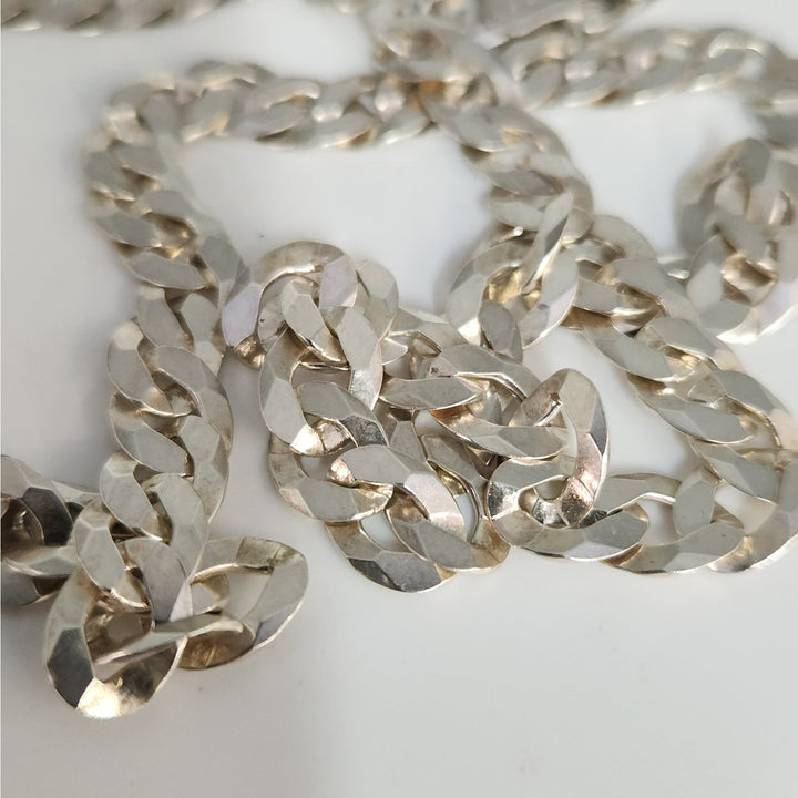 925 Sterling Silver Diamond Cut Curb Link Chain neckylace 22" 8mm 28 g Italy