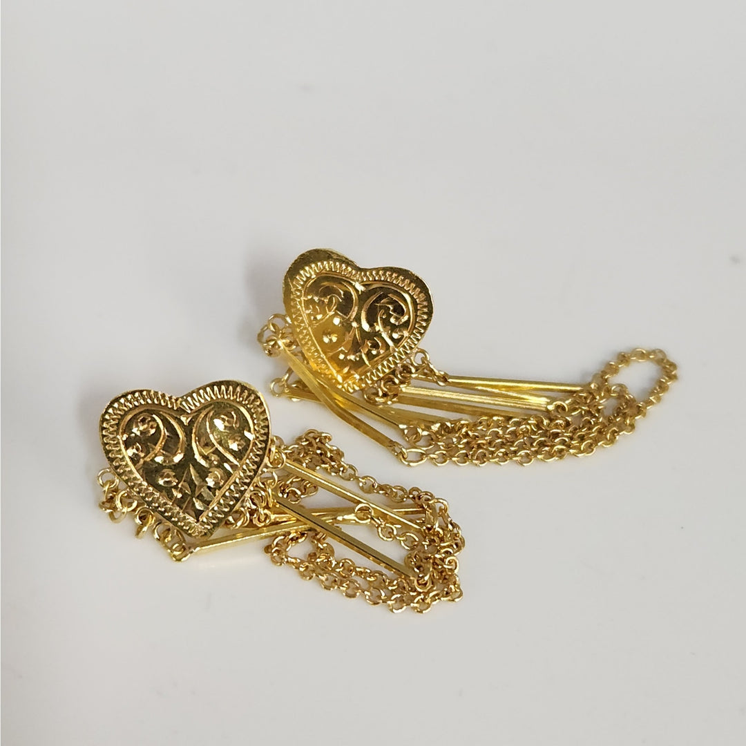 Vintage 18k Yellow Gold Heart Tassel Dangle Earrings