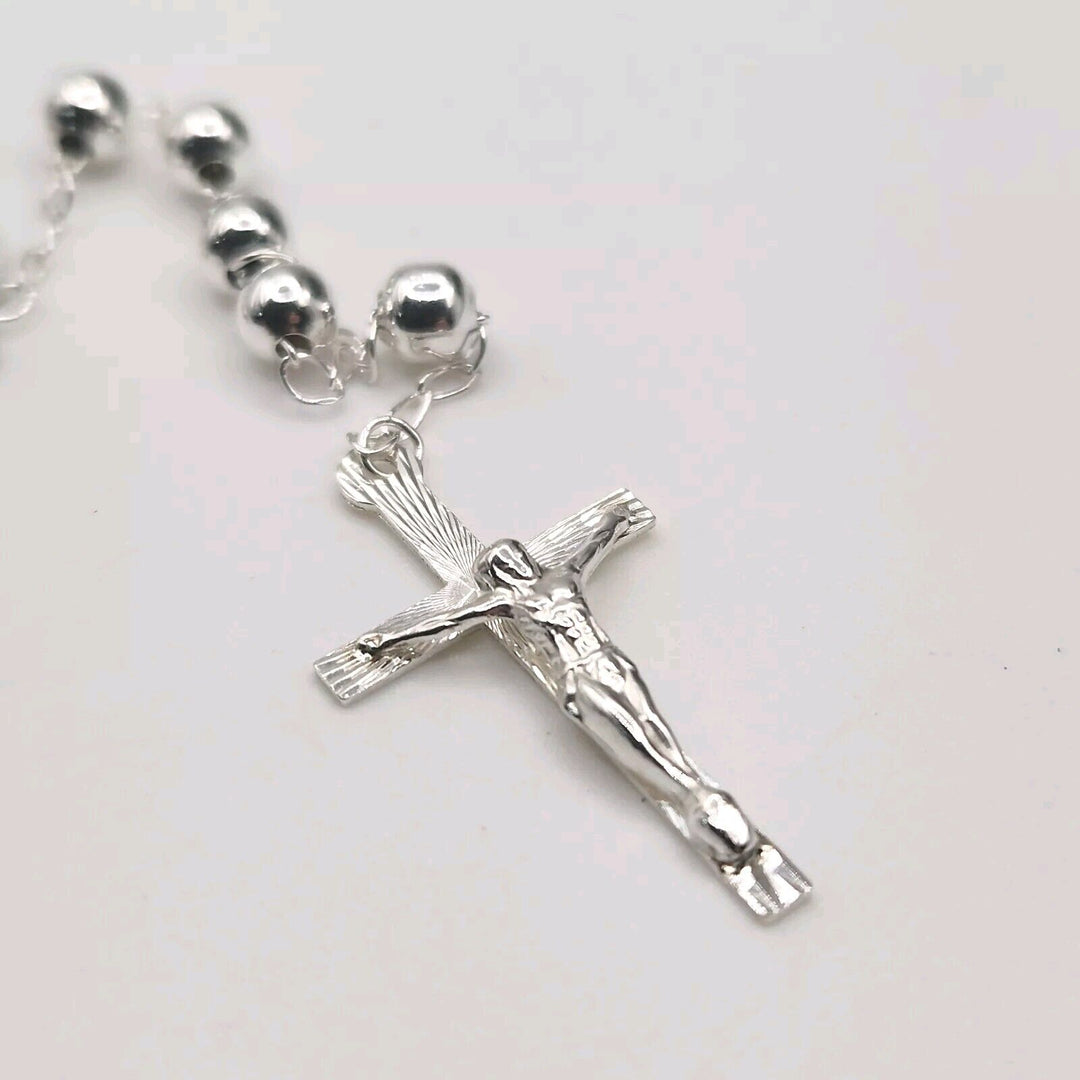 925 Sterling Silver Rosary 5MM Necklace 24"A