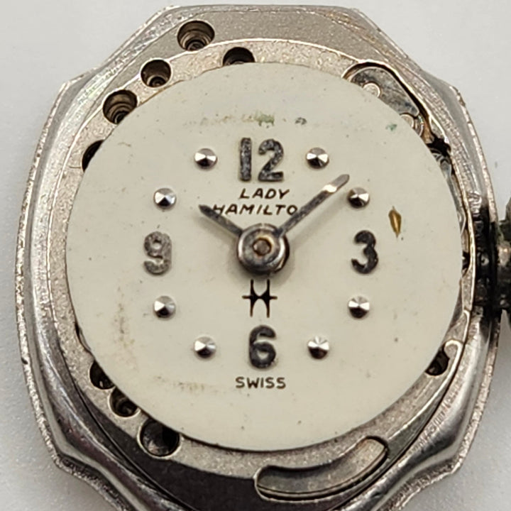 Vintage Lady Hamilton 14K White Gold Diamond Bezel Cocktail Watch (Non-Working)