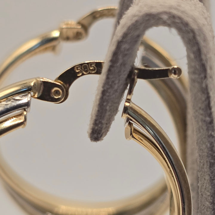 14K Yellow Gold Two-Tone Textured Hoop Earrings 3.8g Classic Stylish Premium New