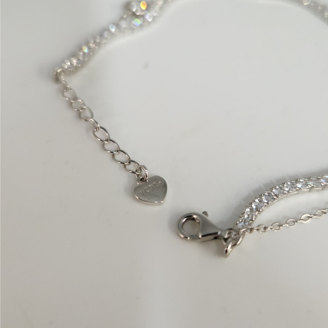 925 Sterling Silver Double layer Tennis & Bezel Set CZ bracelet 8"