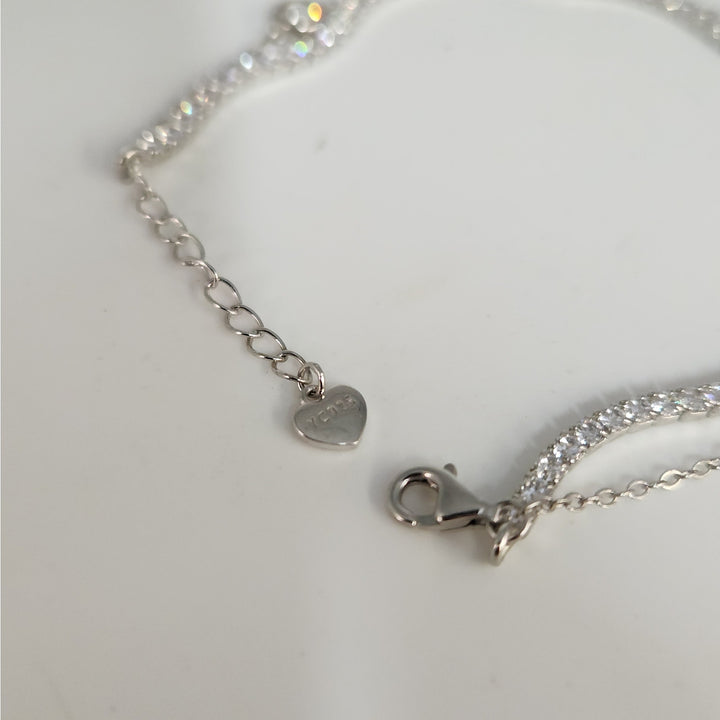 925 Sterling Silver Double layer Tennis & Bezel Set CZ bracelet 8"