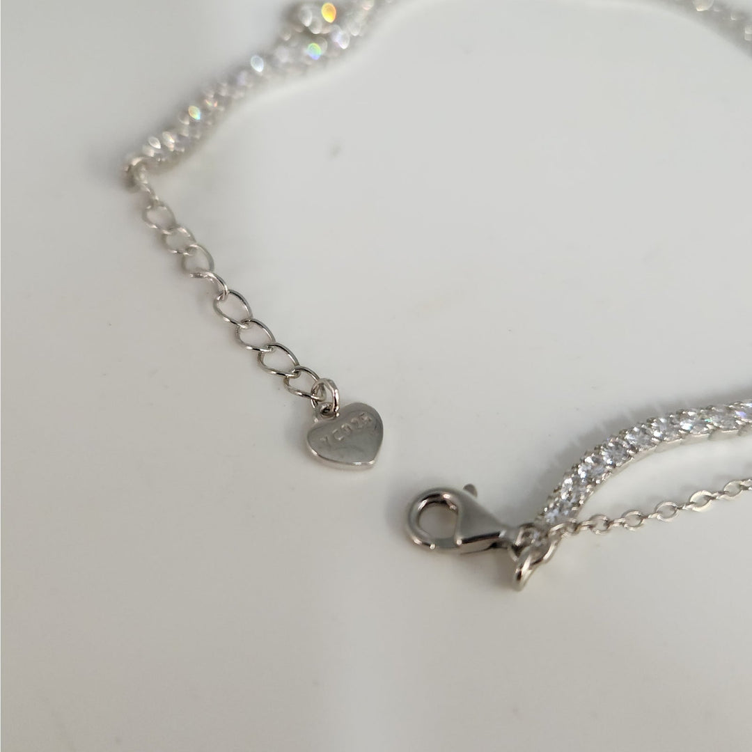 925 Sterling Silver Double layer Tennis & Bezel Set CZ bracelet 8"