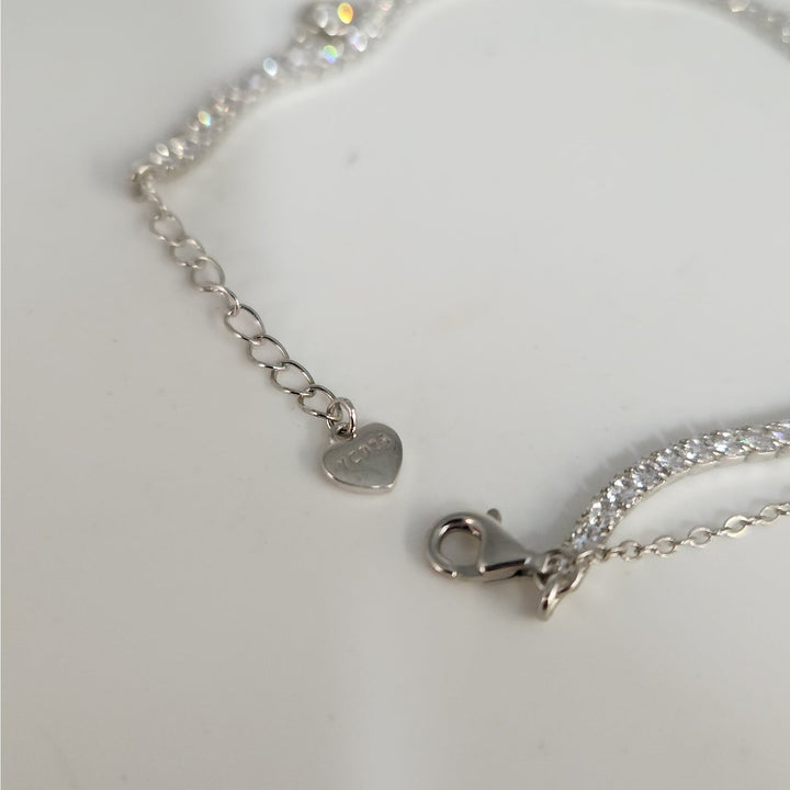 925 Sterling Silver Double layer Tennis & Bezel Set CZ bracelet 8"
