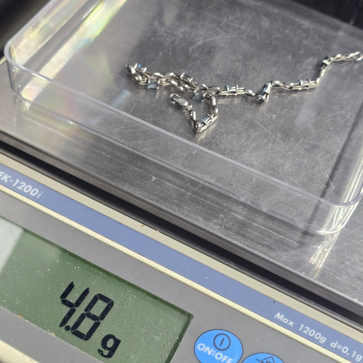925 Sterling Silver Blue Stone Infinity Link Bracelet 7.5" 4.8g