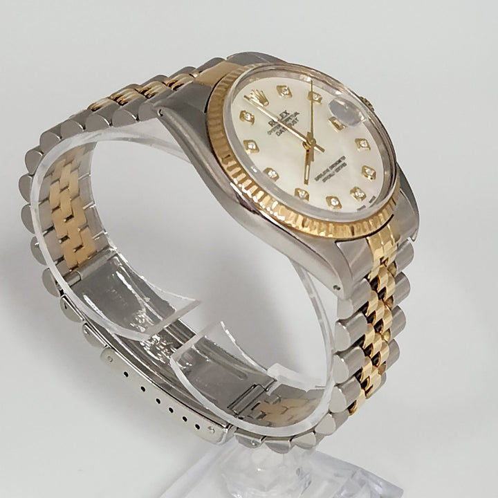 36MM Rolex Date Just Two Tones 18k Yellow Gold Stainless Steel Watch Ref 16013