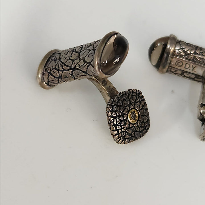 David Yurman 925 Sterling Silver 18k Gold 750 Cabochon Iolite Cufflinks