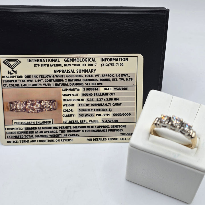 14K Two-Tone Gold 1.49 CTW Natural Diamond Three-Stone Ring 5.9g