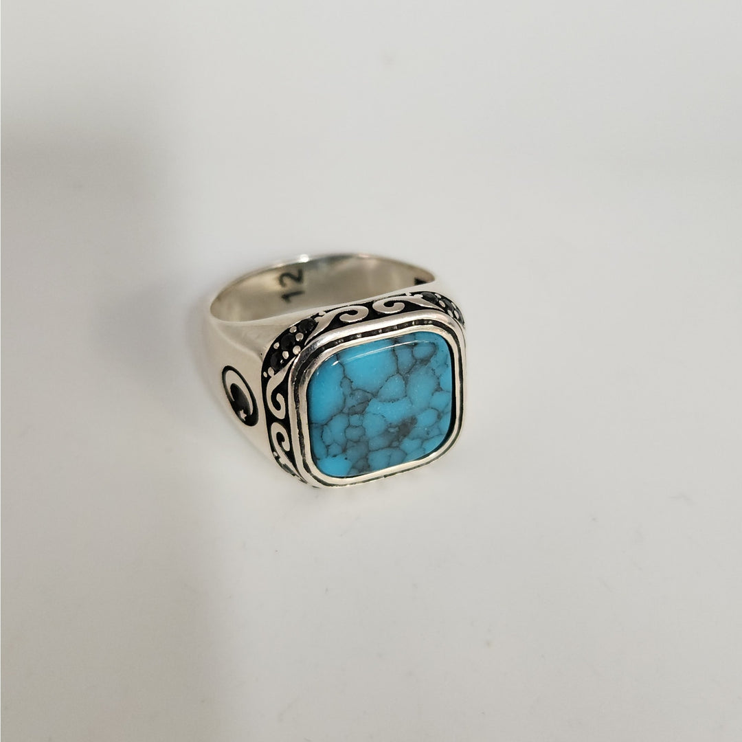 Vintage 925 sterling silver turquoise style men's ring