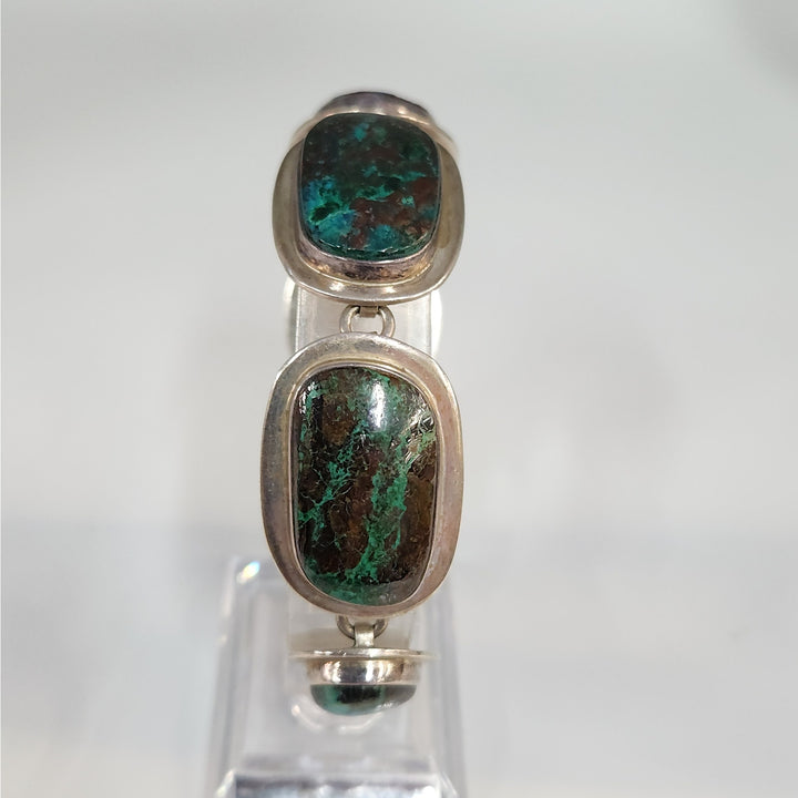 Vintage 925 Sterling Silver Natural Chrysocolla large Gemstones Bracelet 7.5" -68g