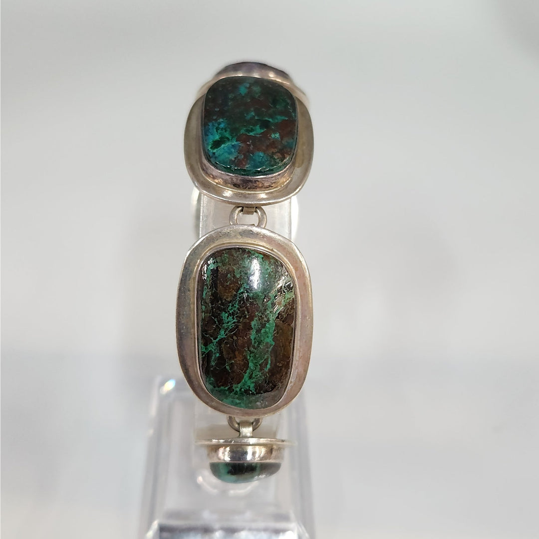Vintage 925 Sterling Silver Natural Chrysocolla large Gemstones Bracelet 7.5" -68g
