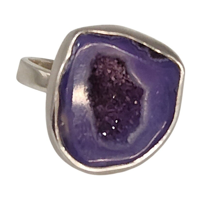 Sterling Silver Heat-Treated Purple Druzy Agate Statement Ring Size 8