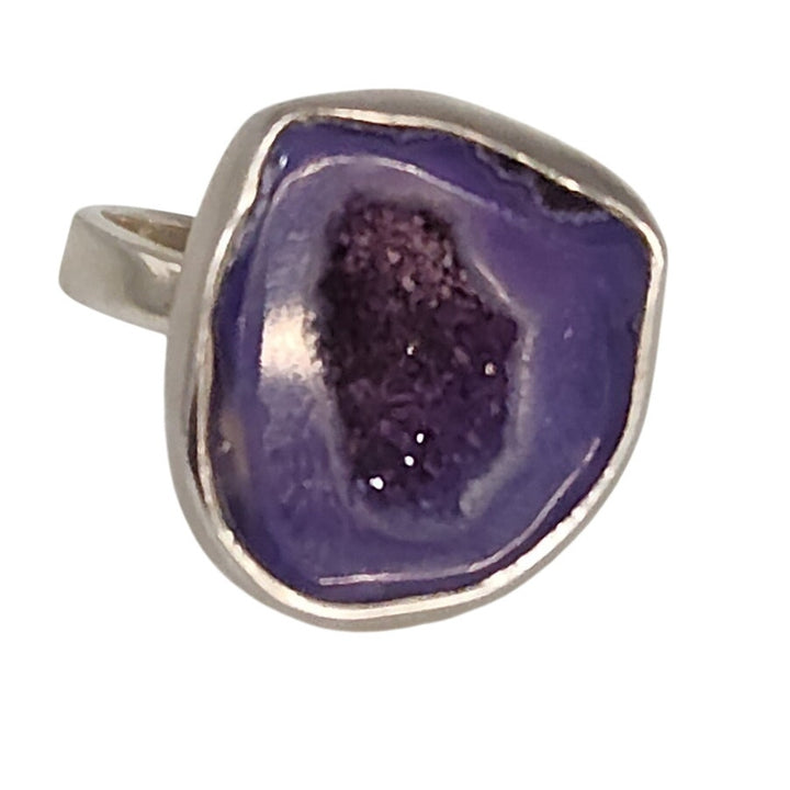 Sterling Silver Heat-Treated Purple Druzy Agate Statement Ring Size 8