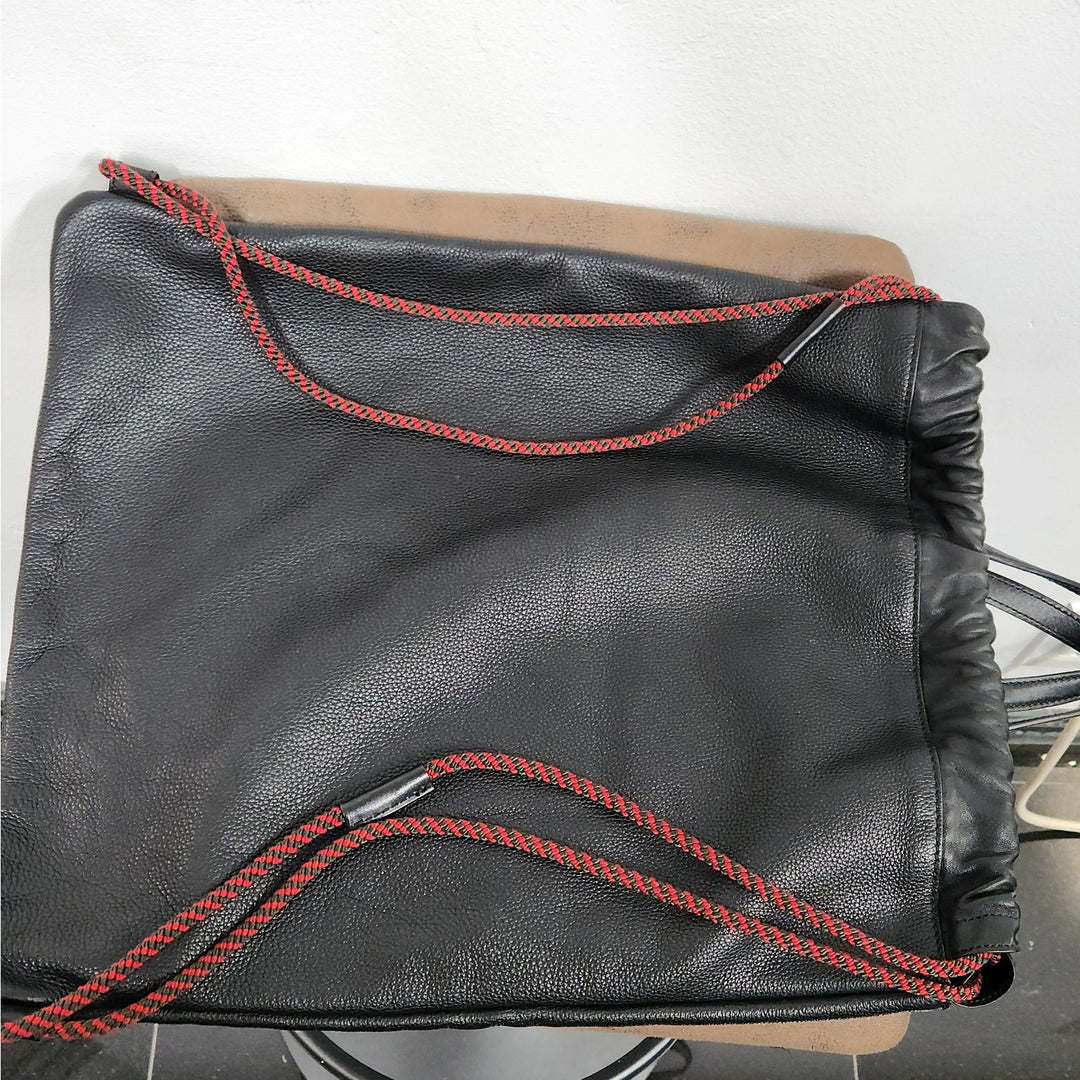 Gucci Black Drawstring Backpack Bag Red Green Accents