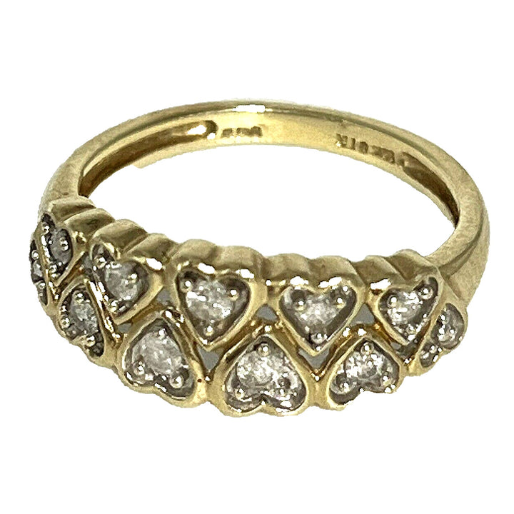 10k Yellow Gold Diamonds Heart Crown Ring Size 6.75