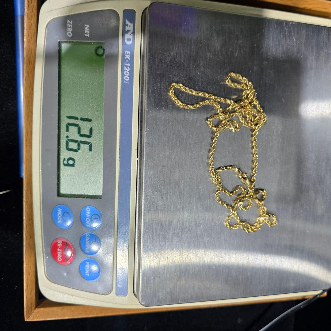14K Yellow Gold Rope Chain Necklace 2.34mm 12.6g 585 Peru