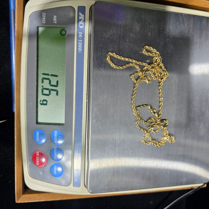 14K Yellow Gold Rope Chain Necklace 2.34mm 12.6g 585 Peru