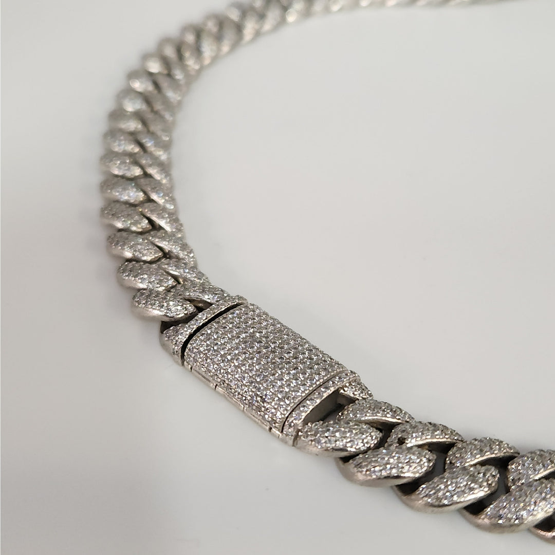 22" 925 Sterling Silver Iced Cuban Link Chain Jesus Head & Double Cross Pendants