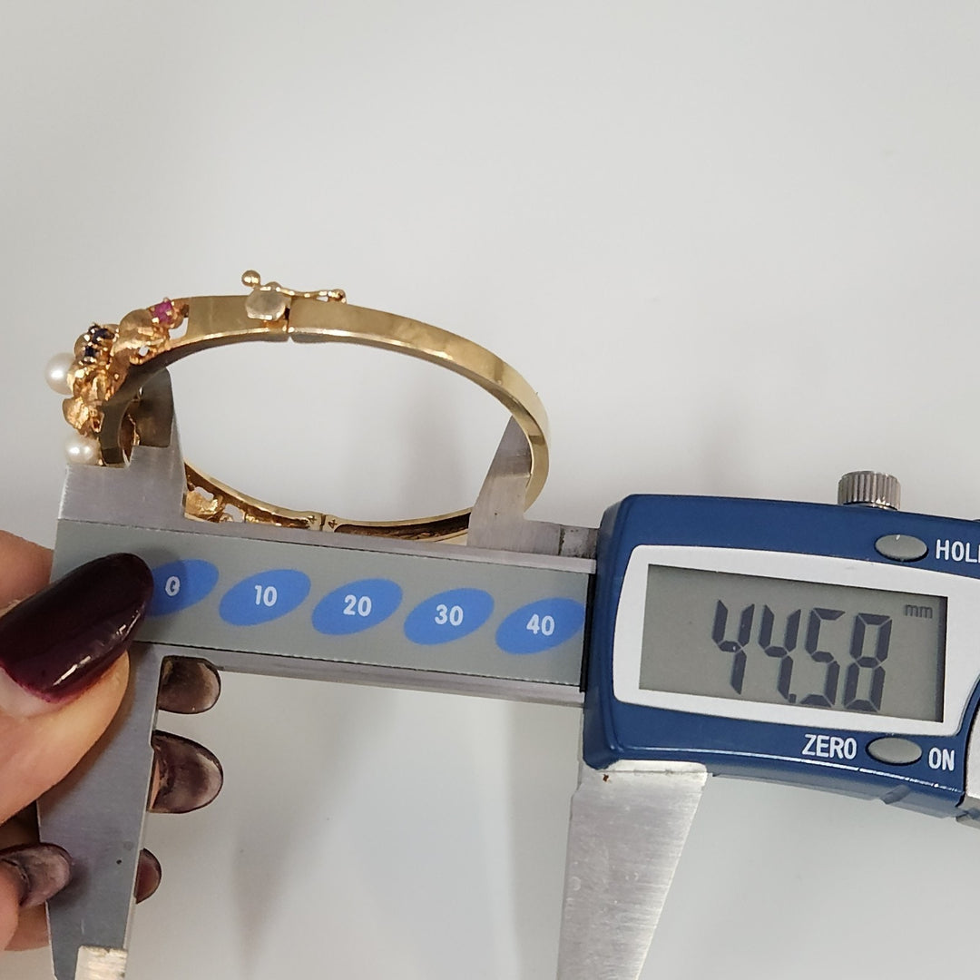 Antique 14k Yellow Gold Diamond,Pearls,Ruby &Sapphire Bangle Bracelets