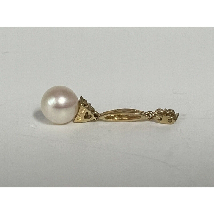 10k Yellow Gold Pendant Pearl Diamonds Stone