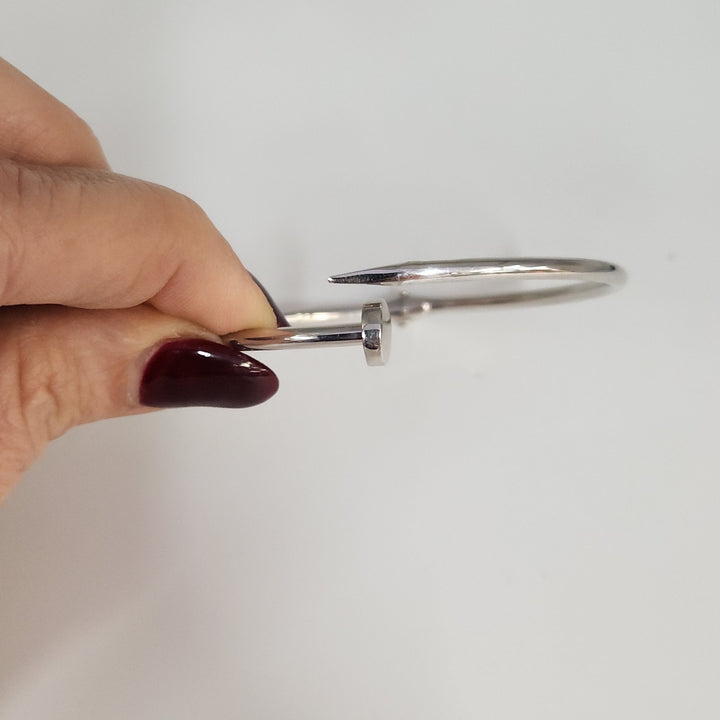 Fashion 925 Sterling Silver Nail Style Bangle Bracelet Modern Design