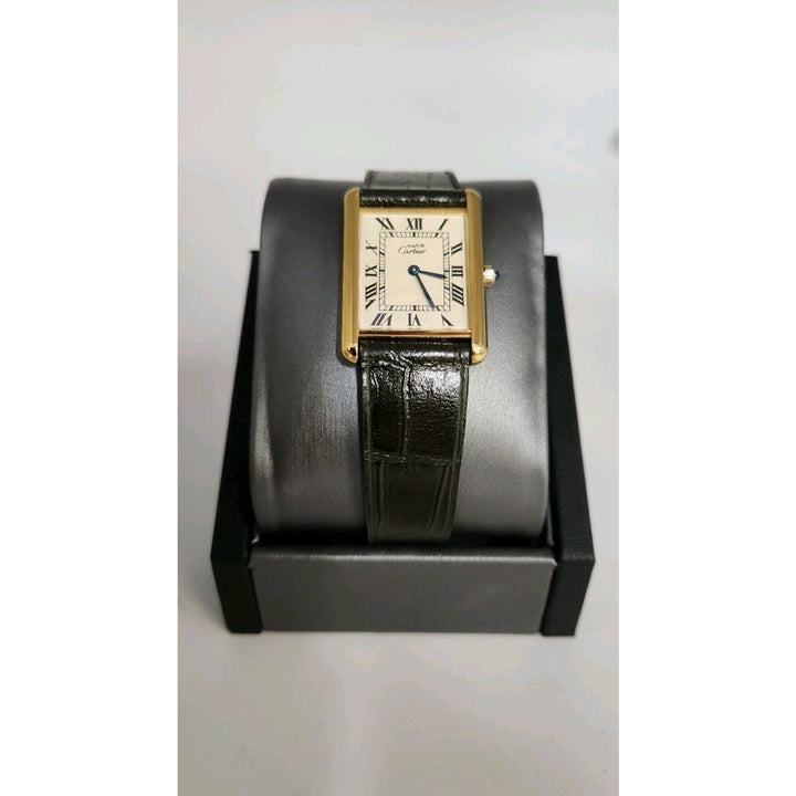 Cartier Quartz Tank Yellow Dial Buckle Leather Band (681006/02905)