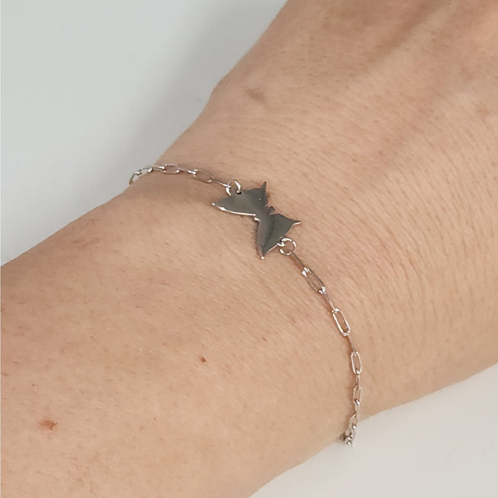 925 Sterling Silver Butterfly Charm Link Bracelet Adjustable Paperclip Chain 8"
