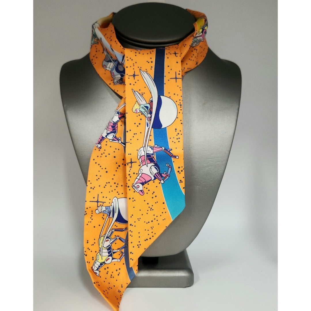 New Hermes Twilly Scarf 100% Silk Space Derby Orange's Color