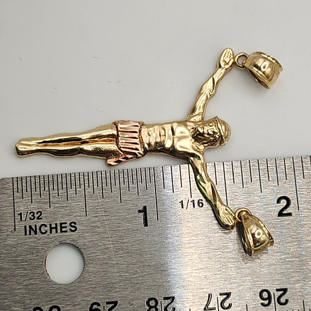 14K Two-Tone Yellow & Rose Gold Jesus Christ Crucifix Body Pendant – 3.9g, 1.75 Inches