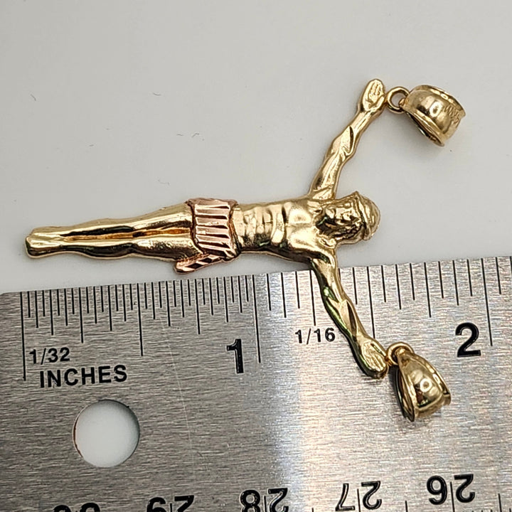 14K Two-Tone Yellow & Rose Gold Jesus Christ Crucifix Body Pendant – 3.9g, 1.75 Inches