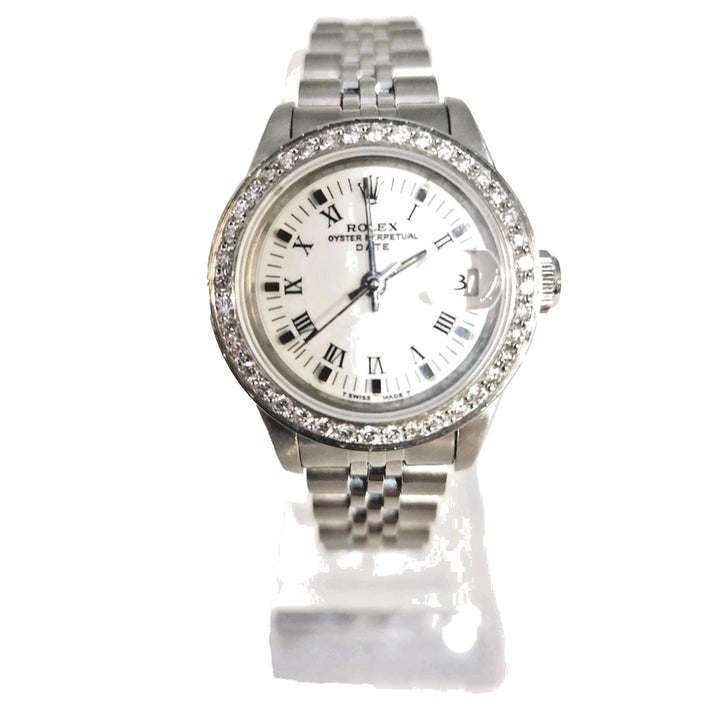Rolex 26MM Watch Oyster Perpetual Date 69160 Aftermarket Lab Diamonds Bezel